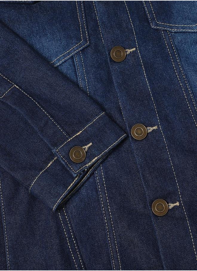Regular Fit Indigo Men's Denim Jacket, Full Sleeves, Spread Collar, Casual