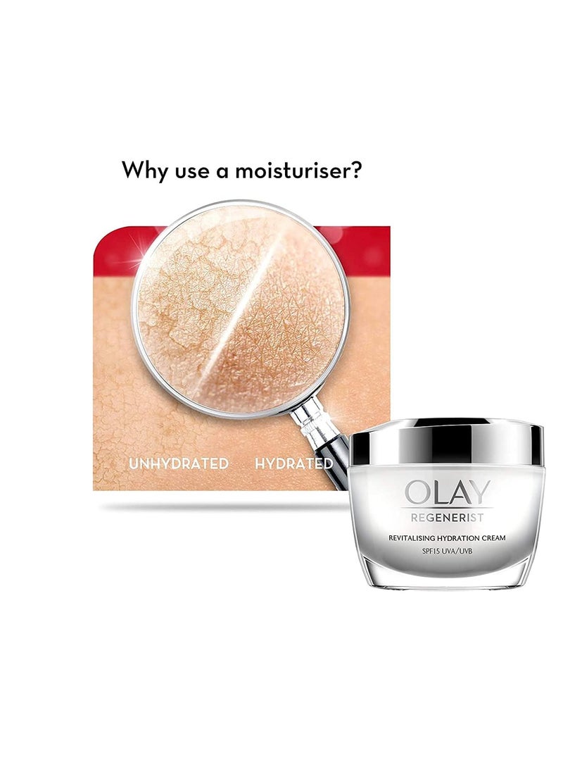 Regenerist Revilatising Hydration Cream with SPF 15 | Hydrated, Plump, Bouncy Skin | With Hyaluronic Acid, Niacinamide and Peptides | Normal, Oily, Dry, Combination Skin | 50g