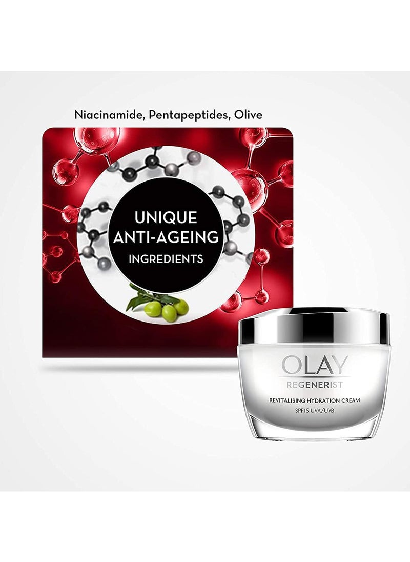 Regenerist Revilatising Hydration Cream with SPF 15 | Hydrated, Plump, Bouncy Skin | With Hyaluronic Acid, Niacinamide and Peptides | Normal, Oily, Dry, Combination Skin | 50g