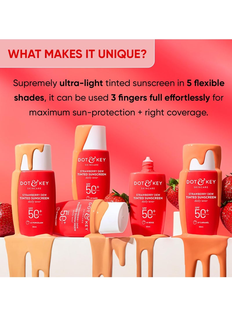 Dot & Key Strawberry Dew Tinted Sunscreen SPF 50+ Pa++++ - 02 Warm Ivory | Protection Against UA/UB | Broad Spectrum, Water & Sweat resistant | For All Skin Types | 50ml