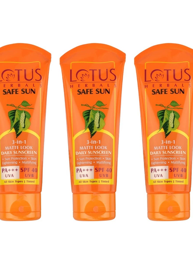 Lotus Herbals Safe Sun 3 In 1 Tinted Daily Sunscreen | Matte Look | SPF 40 | PA+++ | For All Skin Types | 50g (Pack Of 3)