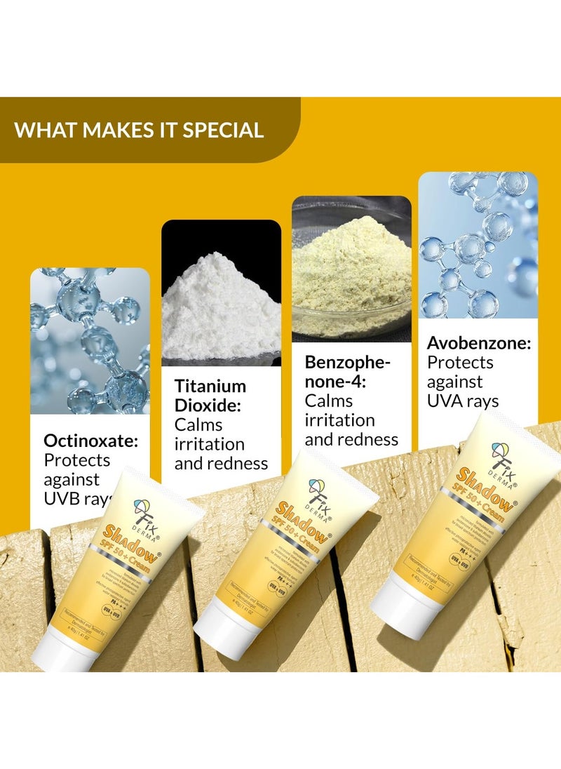 shadow sunscreen spf 50 plus cream sunscreen for dry skin uva and uvb protection non greasy and water resistant 40gm pack of 2
