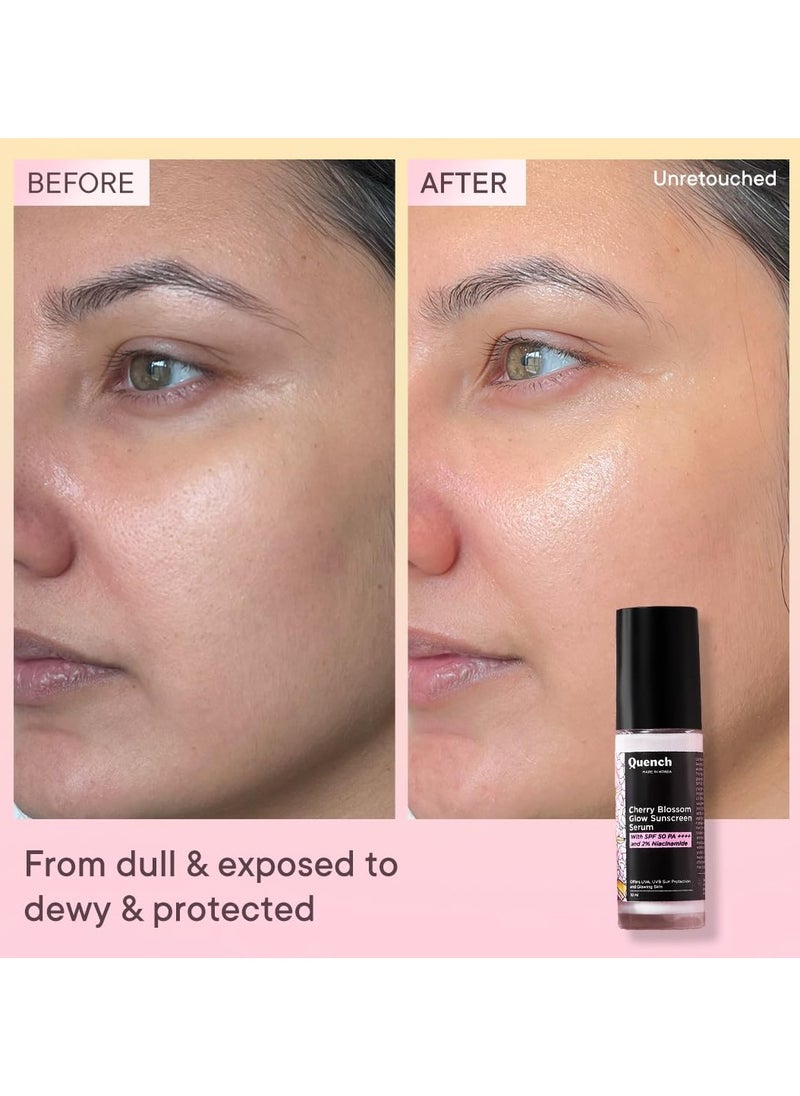 Glow Fluid Sunscreen SPF 50 PA++++ with 2% Niacinamide & Cherry Blossom for Glowing Skin | 7 Korean UV Filters for UVA/UVB Protection | Lightweight Sunscreen Serum | Reduces Dark Spots & Tanning | All Skin Types (30ml)