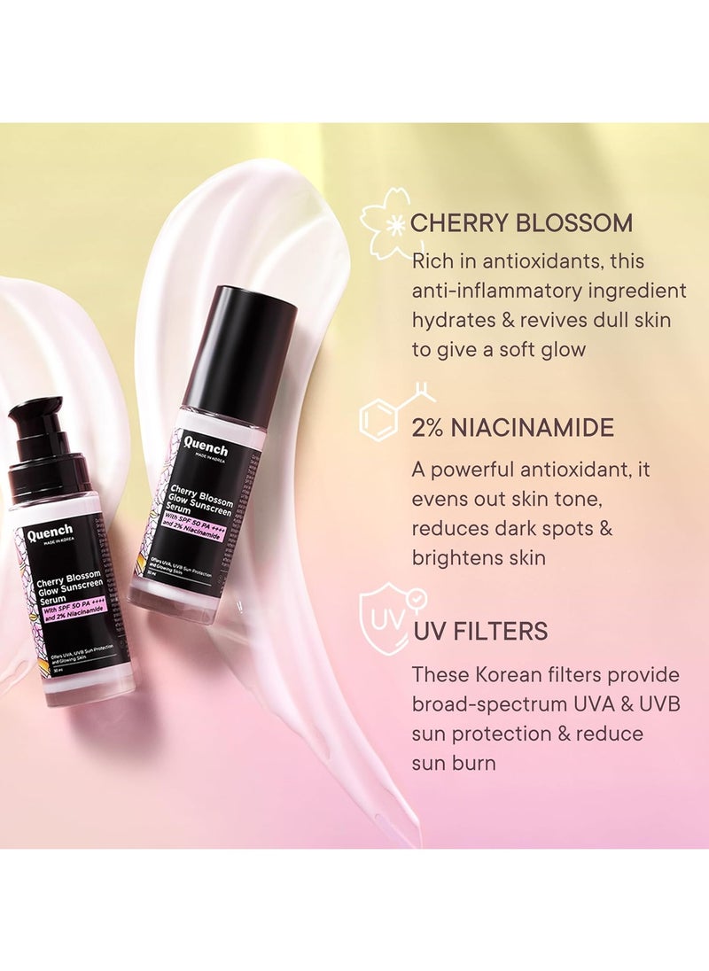 Glow Fluid Sunscreen SPF 50 PA++++ with 2% Niacinamide & Cherry Blossom for Glowing Skin | 7 Korean UV Filters for UVA/UVB Protection | Lightweight Sunscreen Serum | Reduces Dark Spots & Tanning | All Skin Types (30ml)