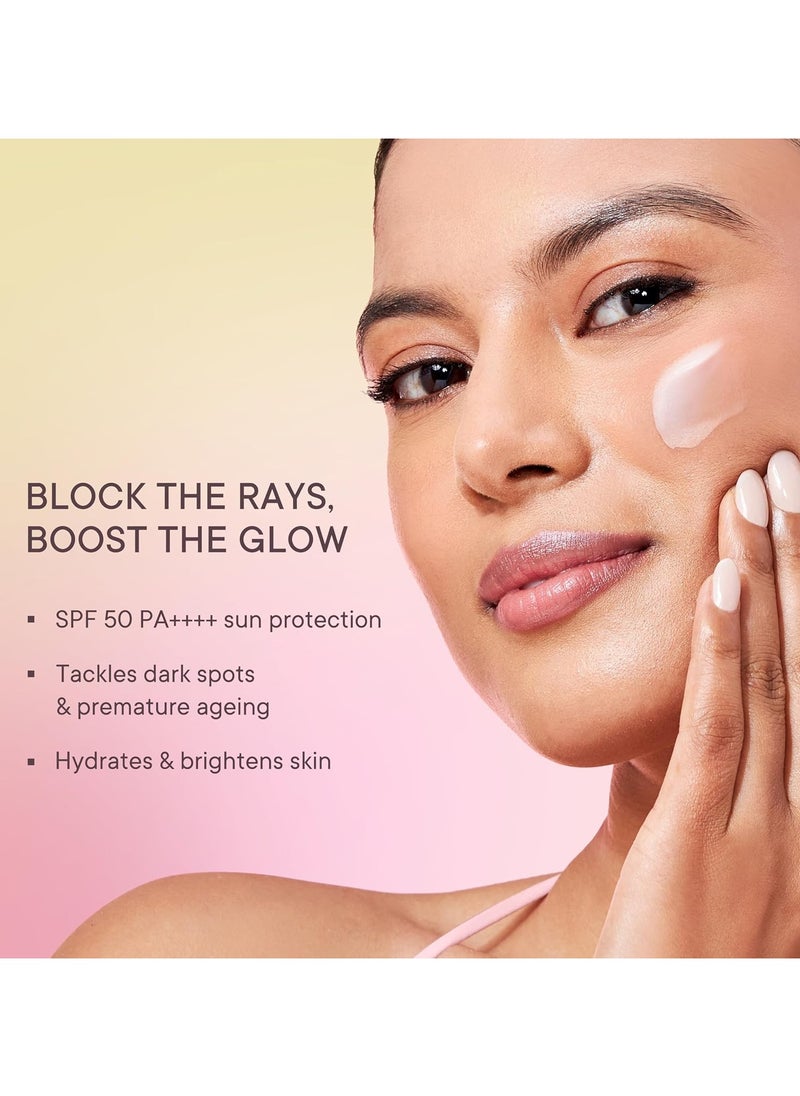 Glow Fluid Sunscreen SPF 50 PA++++ with 2% Niacinamide & Cherry Blossom for Glowing Skin | 7 Korean UV Filters for UVA/UVB Protection | Lightweight Sunscreen Serum | Reduces Dark Spots & Tanning | All Skin Types (30ml)