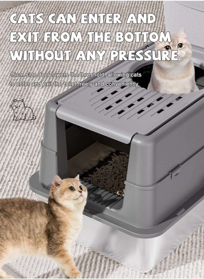 Stainless Steel Cat Litter Box with Lid Extra Large Enclosed Litter Box Covered High Sided Litter Pan Easy Cleaning