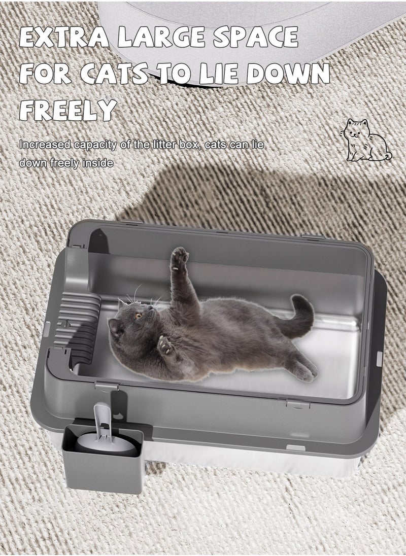 Stainless Steel Cat Litter Box with Lid Extra Large Enclosed Litter Box Covered High Sided Litter Pan Easy Cleaning