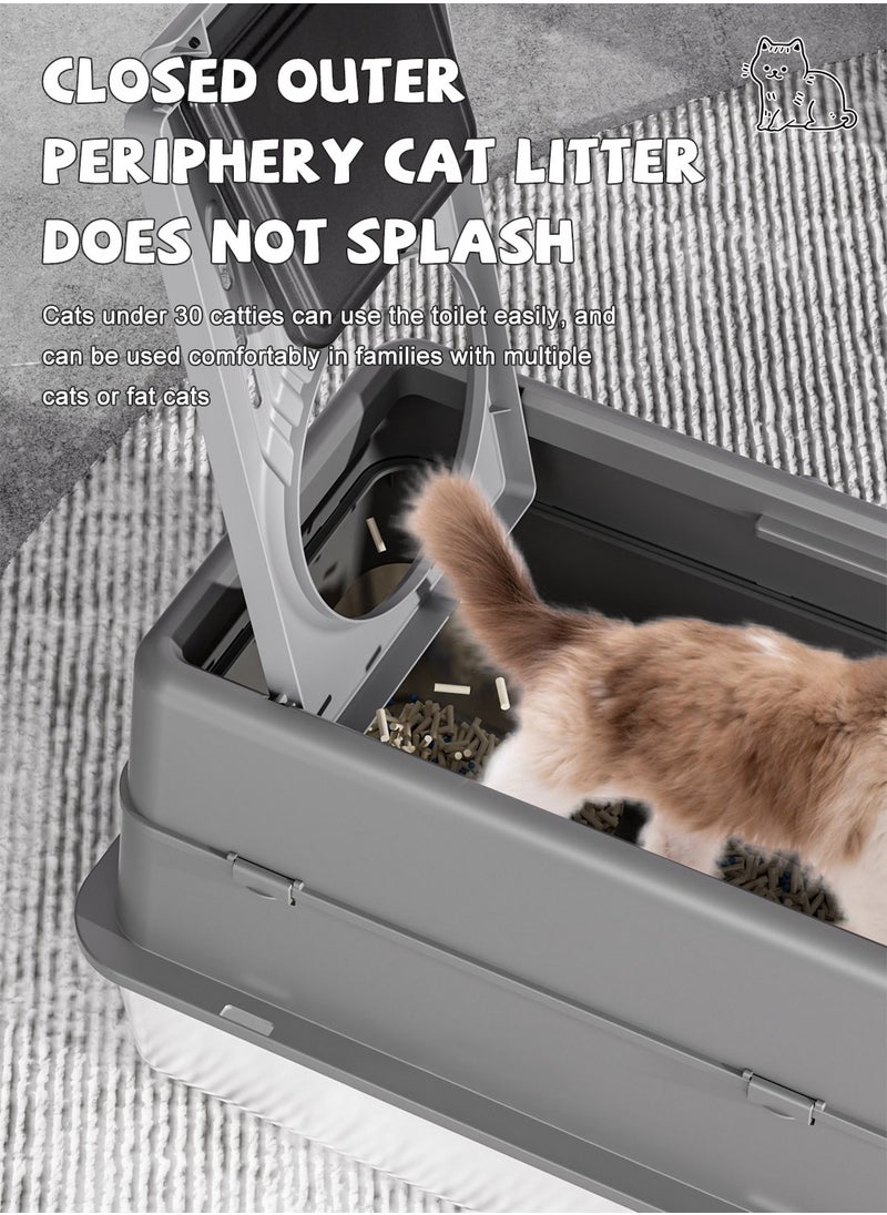Stainless Steel Cat Litter Box with Lid Extra Large Enclosed Litter Box Covered High Sided Litter Pan Easy Cleaning