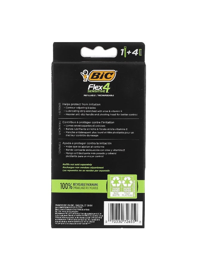 BIC, Flex 4 Sensitive, 1 Handle, 4 Cartridges