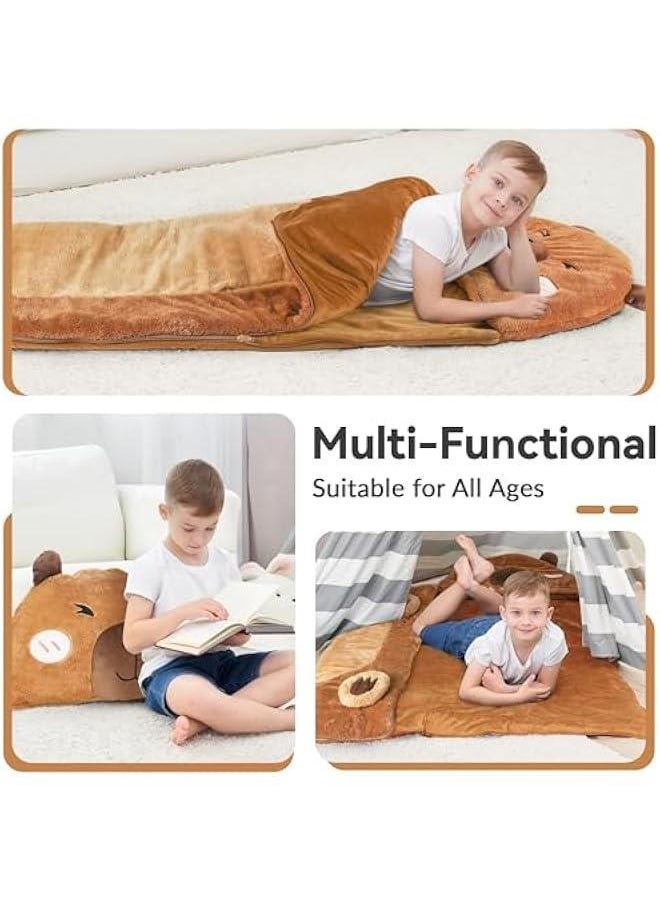 Kid Sleeping Bag, Plush Capybara Slumber Bag, Toddler Girl Boy Nap Mat, 2 In 1 Brown Animal Pillow, Happy Travel Sleepover Daycare Preschool Birthday Gift for Age 3 4 5 6 7 8 10 12 Child