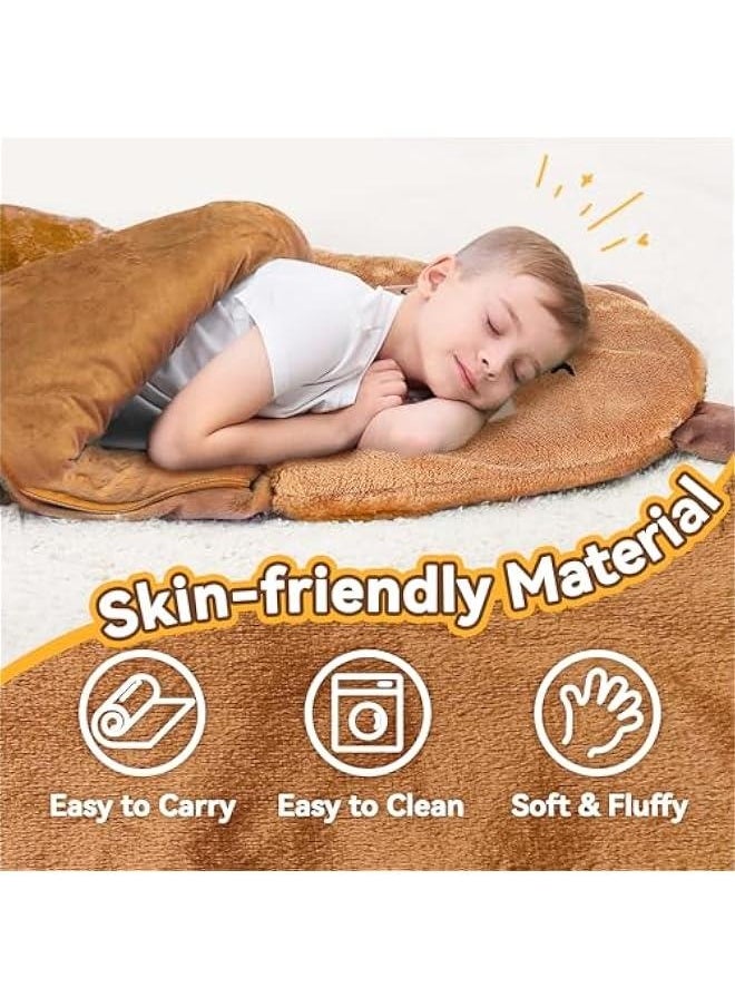 Kid Sleeping Bag, Plush Capybara Slumber Bag, Toddler Girl Boy Nap Mat, 2 In 1 Brown Animal Pillow, Happy Travel Sleepover Daycare Preschool Birthday Gift for Age 3 4 5 6 7 8 10 12 Child