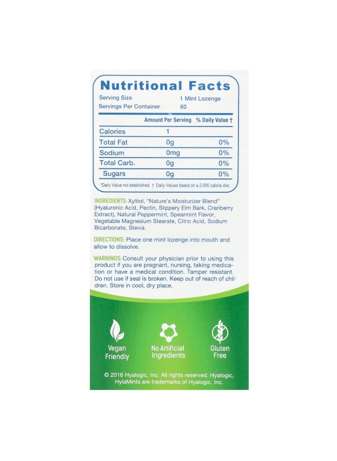Hyalogic, HylaMints, Hyaluronic Acid + Xylitol + Slippery Elm + Cranberry, Mint, 60 Lozenges