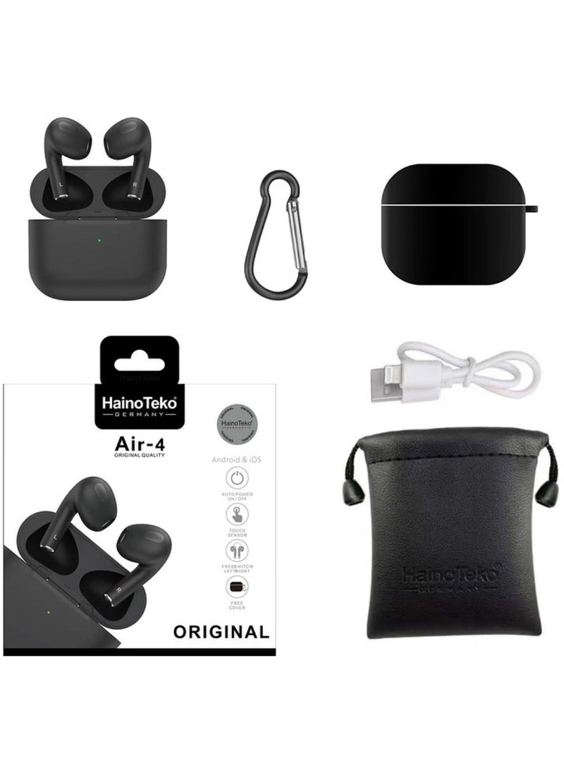 Air-4 Wireless Bluetooth Earbuds Apple & Android Compatibility Built-in Microphone True Wireless Earbuds in-Ear Bluetooth Headphones Earphones Auto Power On/Off Touch Control Black