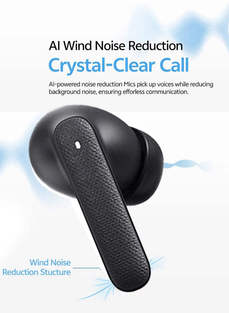 Buds QT43, Wireless Earbuds, 5.3 Bluetooth Earphones, Unique Design with Fabric Texture, 35 Hours Battery Life, AI Noise Cancelling Earbuds, Low Latency Gaming Earphone grey