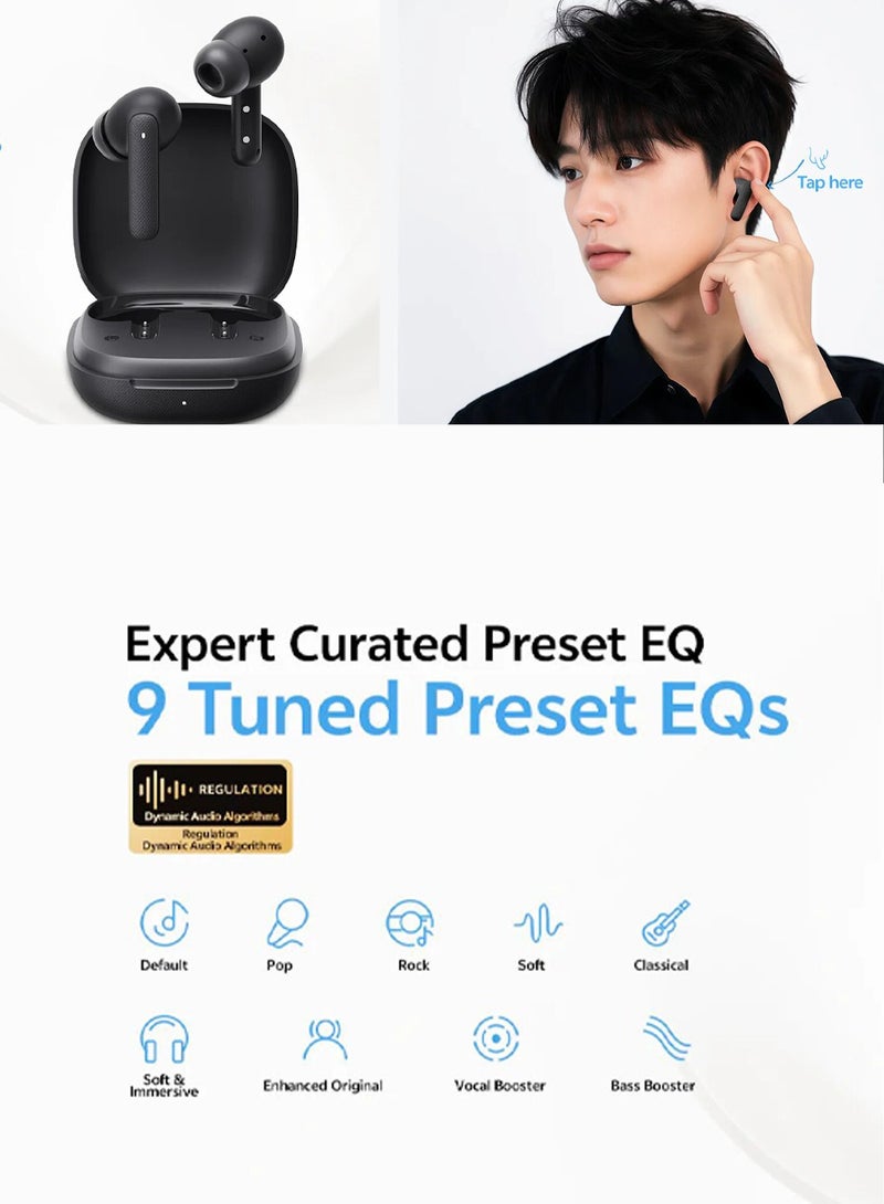 Buds QT43, Wireless Earbuds, 5.3 Bluetooth Earphones, Unique Design with Fabric Texture, 35 Hours Battery Life, AI Noise Cancelling Earbuds, Low Latency Gaming Earphone grey