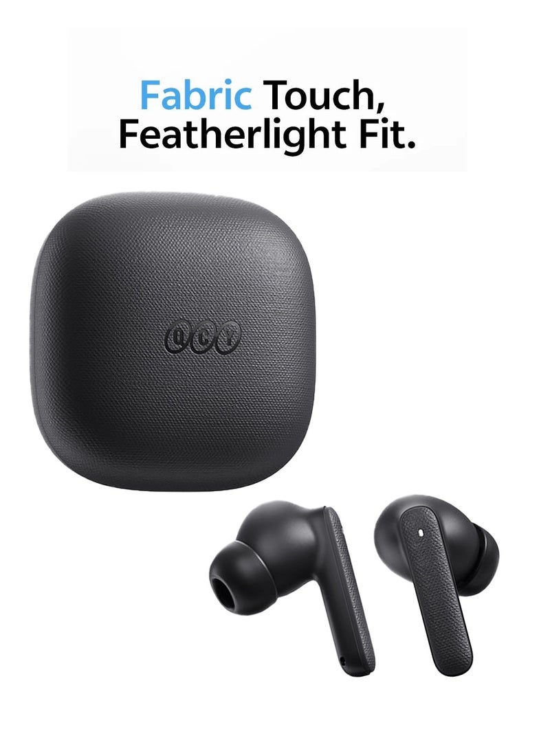 Buds QT43, Wireless Earbuds, 5.3 Bluetooth Earphones, Unique Design with Fabric Texture, 35 Hours Battery Life, AI Noise Cancelling Earbuds, Low Latency Gaming Earphone grey