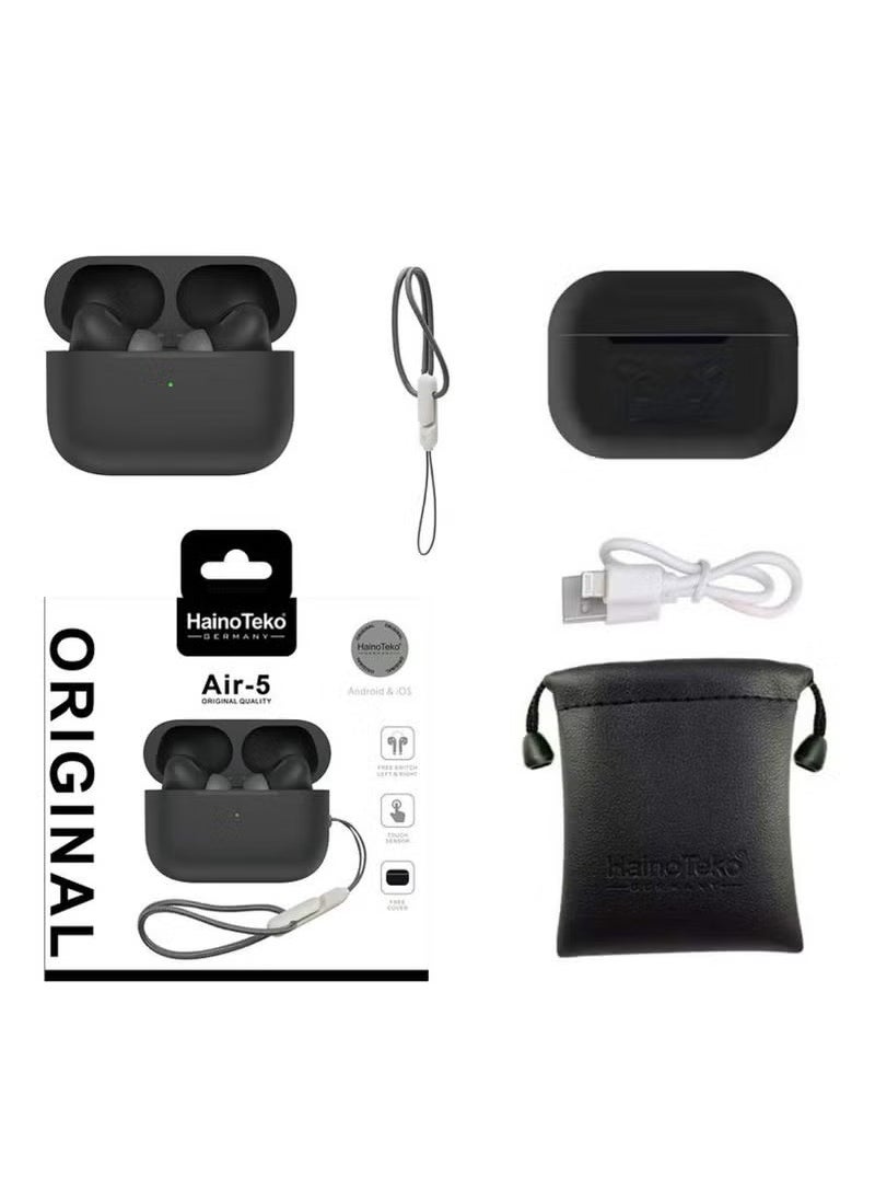 Air-5 Wireless Bluetooth Earbuds Apple & Android Compatibility Built-in Microphone True Wireless Earbuds in-Ear Bluetooth Headphones Earphones Auto Power On/Off Touch Control Black