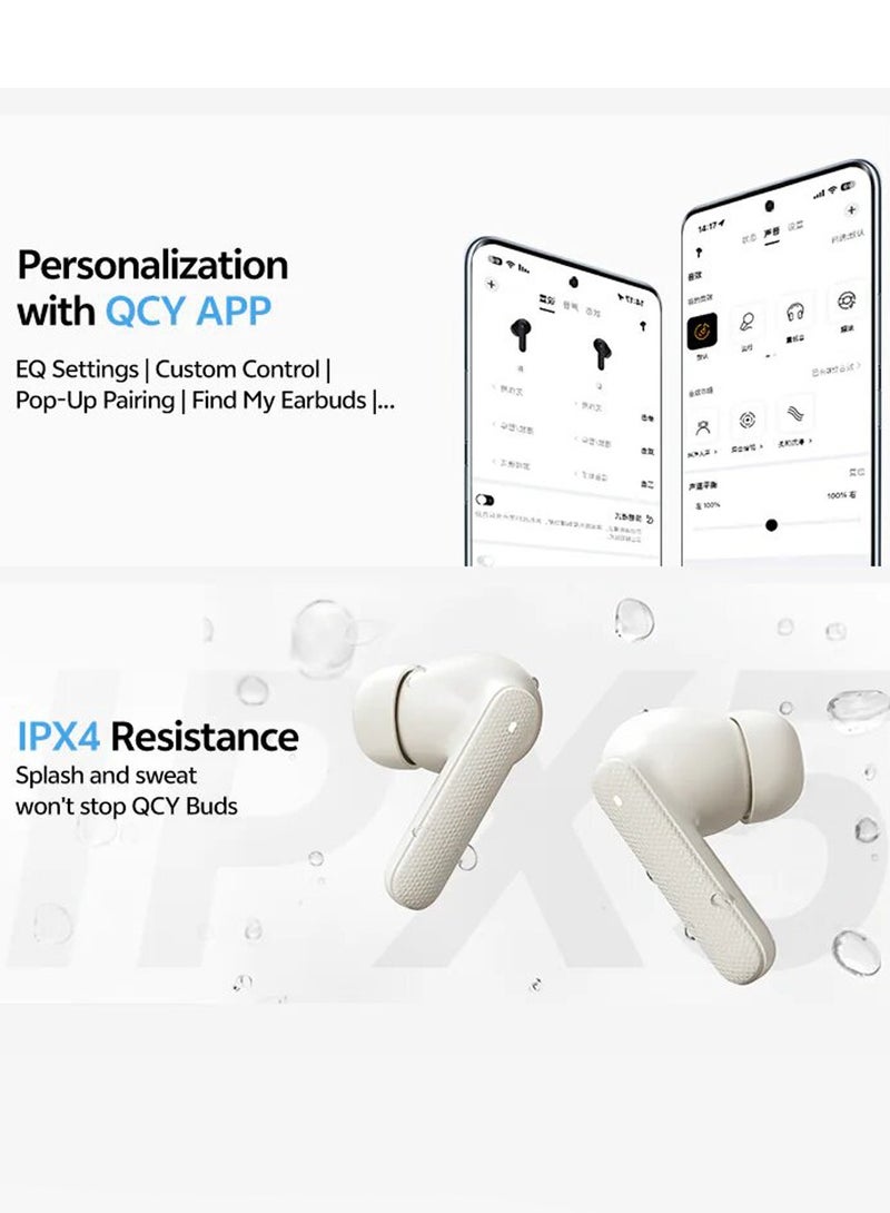 Buds QT43, Wireless Earbuds, 5.3 Bluetooth Earphones, Unique Design with Fabric Texture, 35 Hours Battery Life, AI Noise Cancelling Earbuds, Low Latency Gaming Earphone white