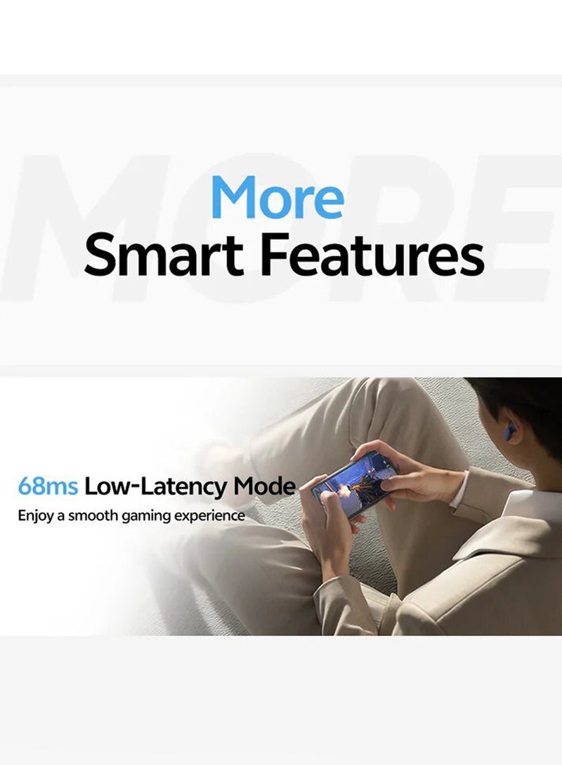 Buds QT43, Wireless Earbuds, 5.3 Bluetooth Earphones, Unique Design with Fabric Texture, 35 Hours Battery Life, AI Noise Cancelling Earbuds, Low Latency Gaming Earphone white
