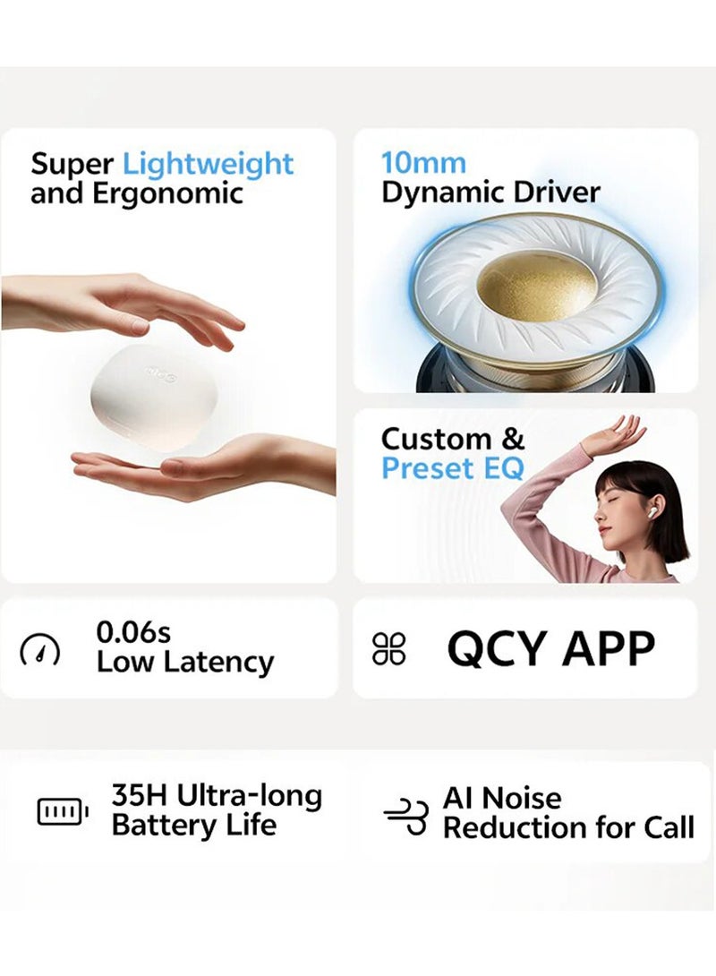 Buds QT43, Wireless Earbuds, 5.3 Bluetooth Earphones, Unique Design with Fabric Texture, 35 Hours Battery Life, AI Noise Cancelling Earbuds, Low Latency Gaming Earphone white
