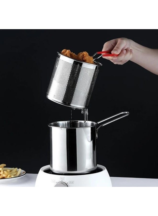 Mini Deep Frying Pot with Basket, Mini Deep Fryer Oil Fryer, 304 Stainless Steel Tools with Anti-Scald Silicone Handle, Frying Pan for Home, Tempura Chips, French Fries, Chicken, Fish