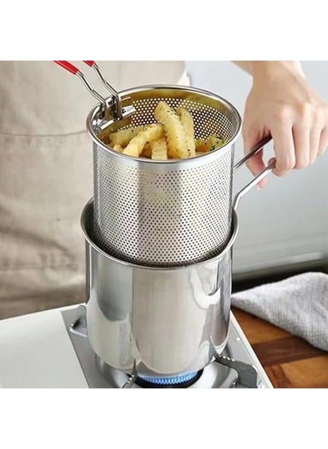 Deep Fryer Pot Stainless Steel Frying Pan with Strainer Basket and Handle,Tempura Fish Shrimp Chicken Fryer Deep Frying Pot