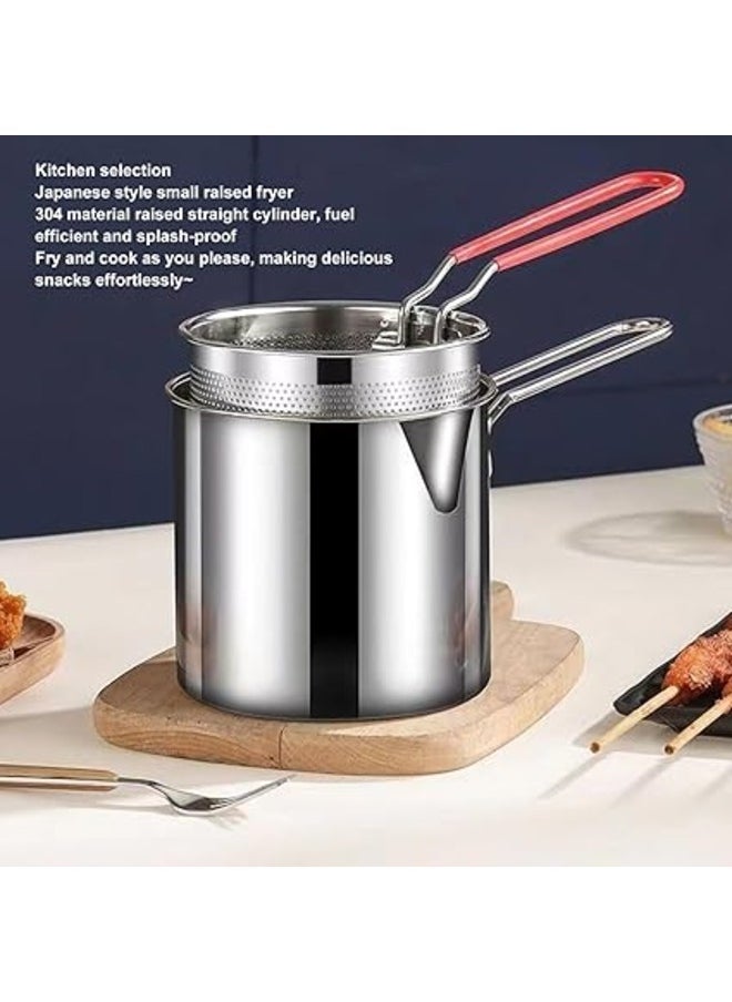Deep Fryer Pot Stainless Steel Frying Pan with Strainer Basket and Handle,Tempura Fish Shrimp Chicken Fryer Deep Frying Pot
