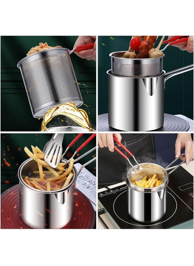 Deep Fryer Pot Stainless Steel Frying Pan with Strainer Basket and Handle,Tempura Fish Shrimp Chicken Fryer Deep Frying Pot