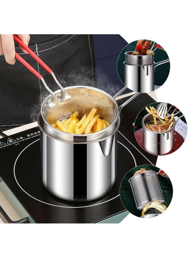 Deep Fryer Pot Stainless Steel Frying Pan with Strainer Basket and Handle,Tempura Fish Shrimp Chicken Fryer Deep Frying Pot