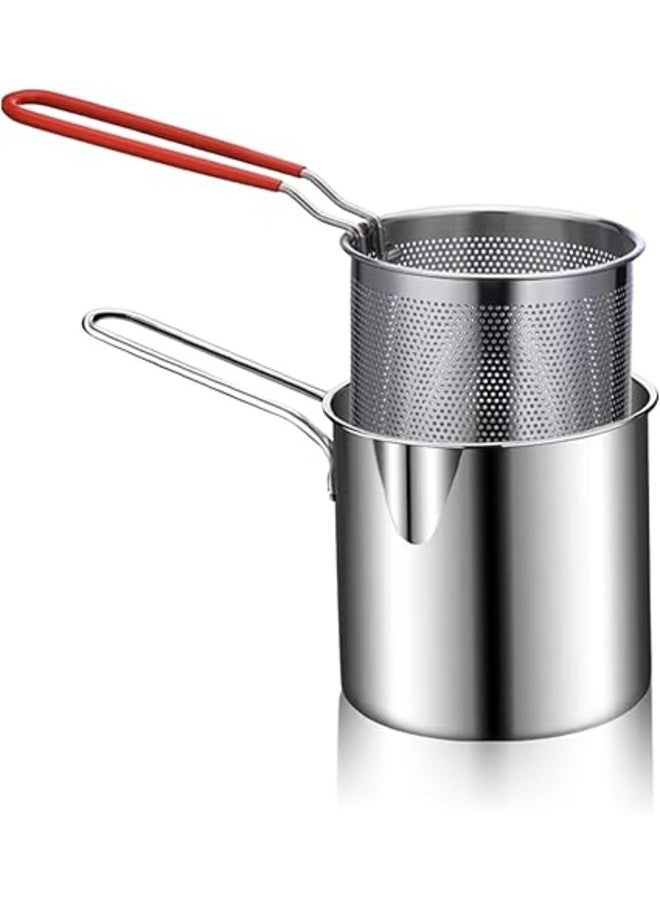 Deep Fryer Pot Stainless Steel Frying Pan with Strainer Basket and Handle,Tempura Fish Shrimp Chicken Fryer Deep Frying Pot