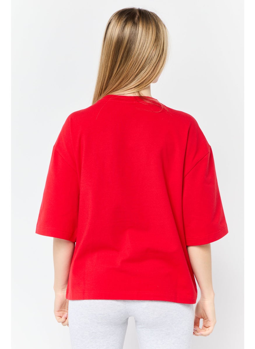 Women Sportswear Fit Short Sleeve Outdoor T-Shirt, Red