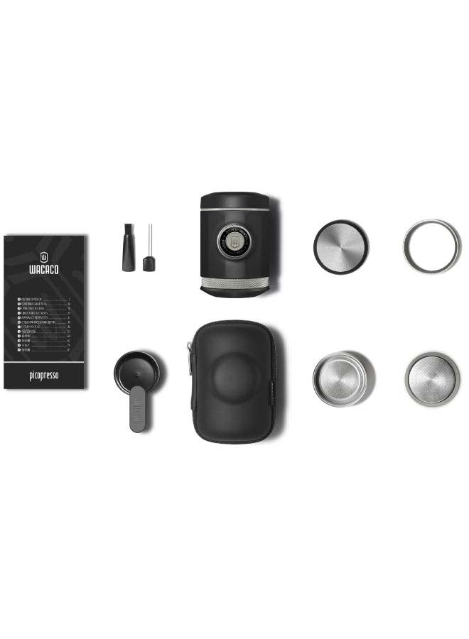 PicoPresso World's Most Compact Double Espresso Coffee Maker | Works with Ground Coffee -  Black Black