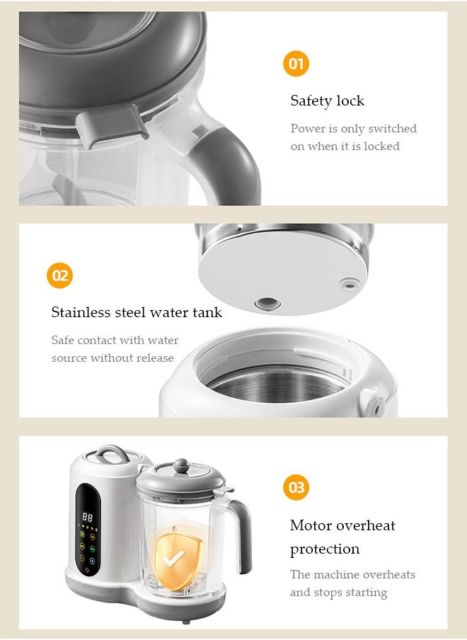 Baby Food Maker,multifunctional food steaming and mixing machine, mini grinder, timed, suitable for making milkshakes, juices, vegetable puree, meat filling, 400ml, 203 * 310 * 130mm