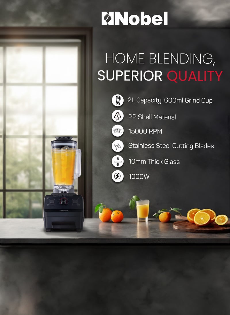 Electric Blender – 600ML Grind Cup, 6-Blade Stainless Steel, Variable Speed, PP Body, Anti-Slip Base, Easy-Clean Design 2 L 1000 W NB550C Black