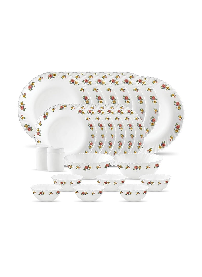 La Opala, Novo Collection, Opal Glass Dinner Set 23 pcs, Petite Roses, White, Standard