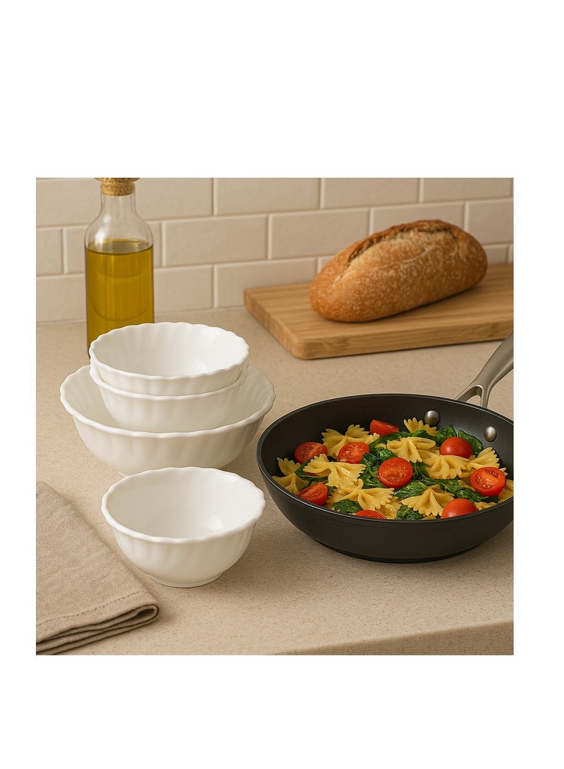 Royalford Opalware Dining Collection RF12658 Exquisite Floral Design 40-Piece Dinner Set Mixing Bowl Plates Oval Dinner Plates Pearl White