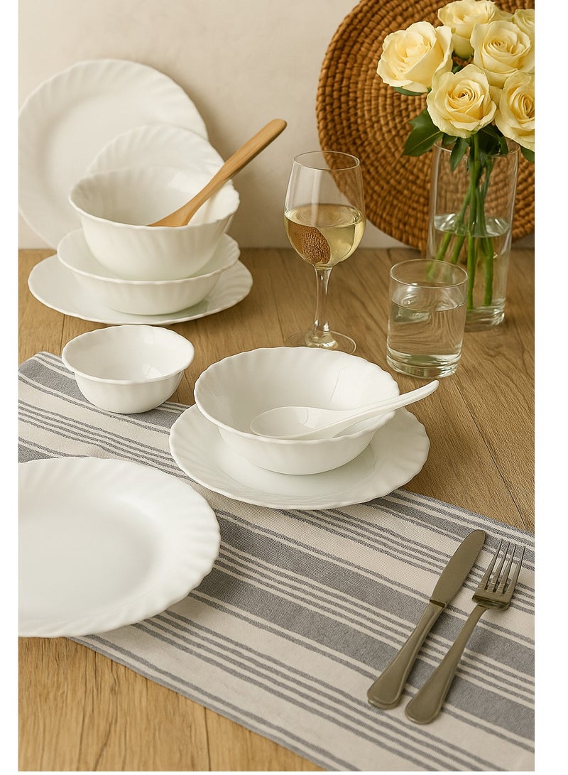 Royalford Opalware Dining Collection RF12658 Exquisite Floral Design 40-Piece Dinner Set Mixing Bowl Plates Oval Dinner Plates Pearl White