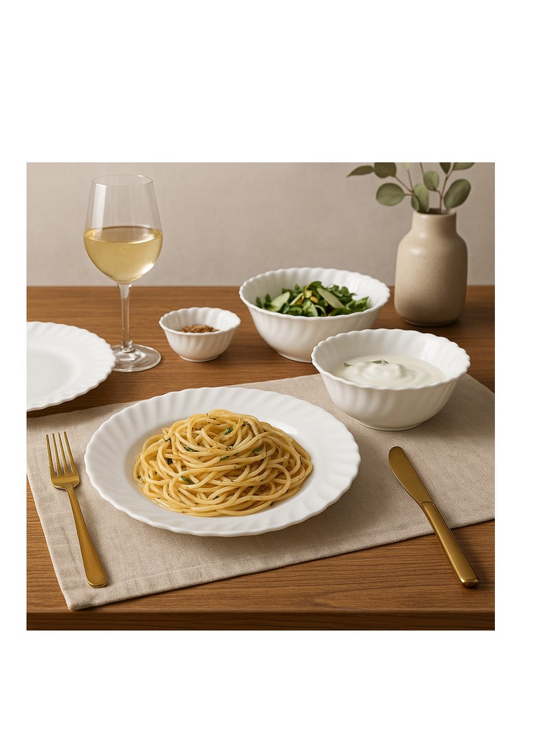 Royalford Opalware Dining Collection RF12658 Exquisite Floral Design 40-Piece Dinner Set Mixing Bowl Plates Oval Dinner Plates Pearl White