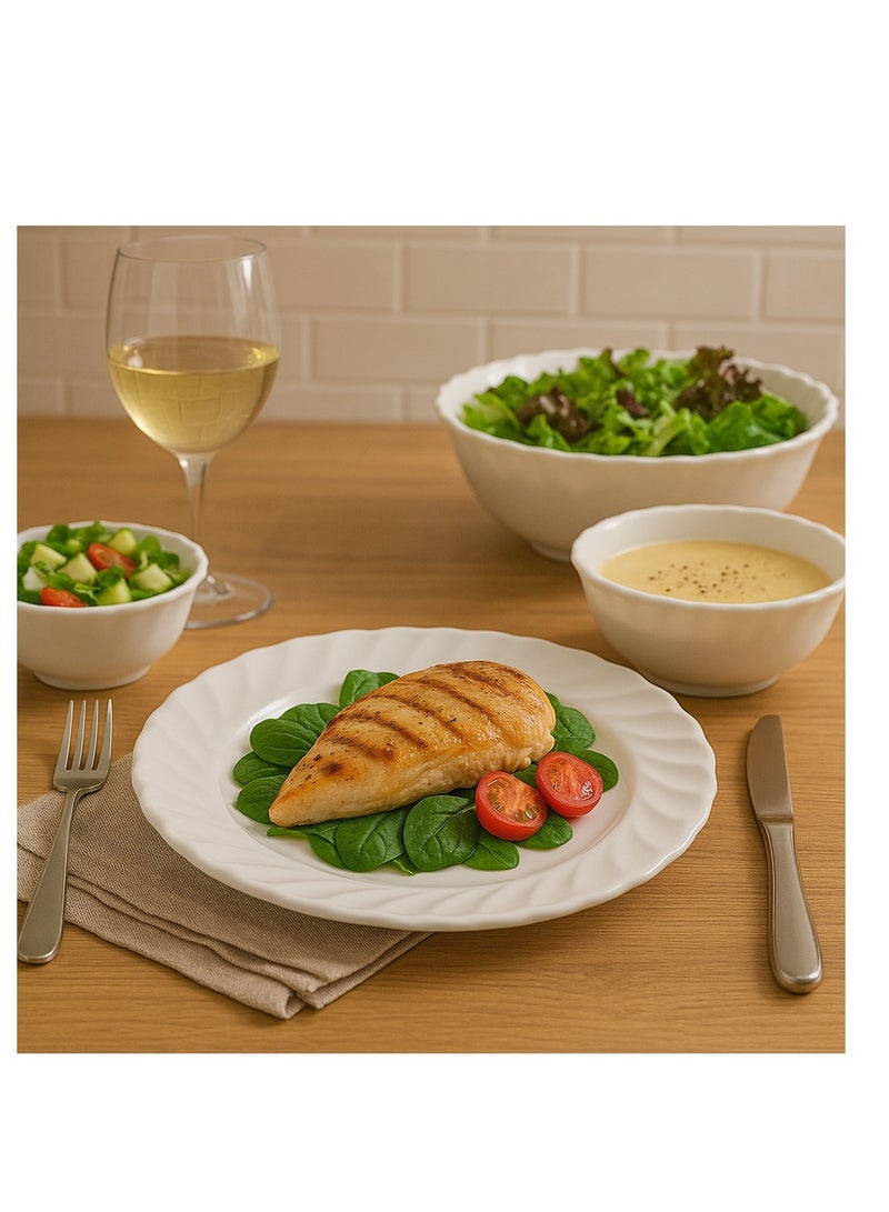 Royalford Opalware Dining Collection RF12658 Exquisite Floral Design 40-Piece Dinner Set Mixing Bowl Plates Oval Dinner Plates Pearl White