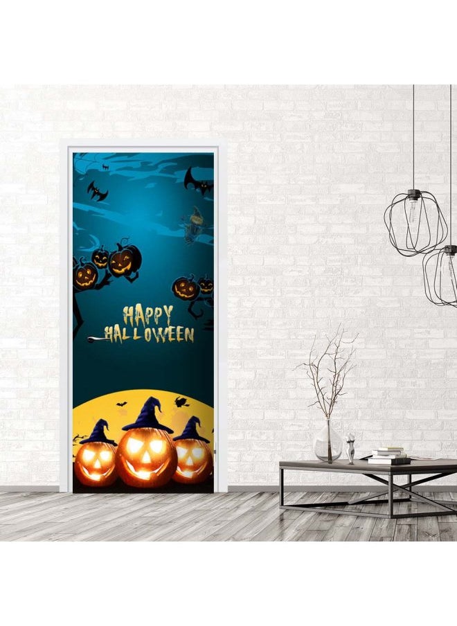 Evil Pumpkin Door Sticker Blue/Black/Yellow 77x200cm