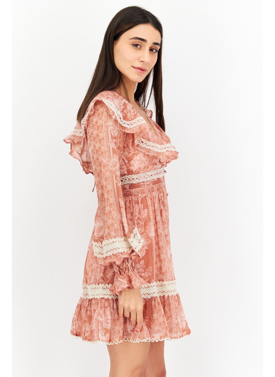 Women Floral Print Mini Dress, Pink