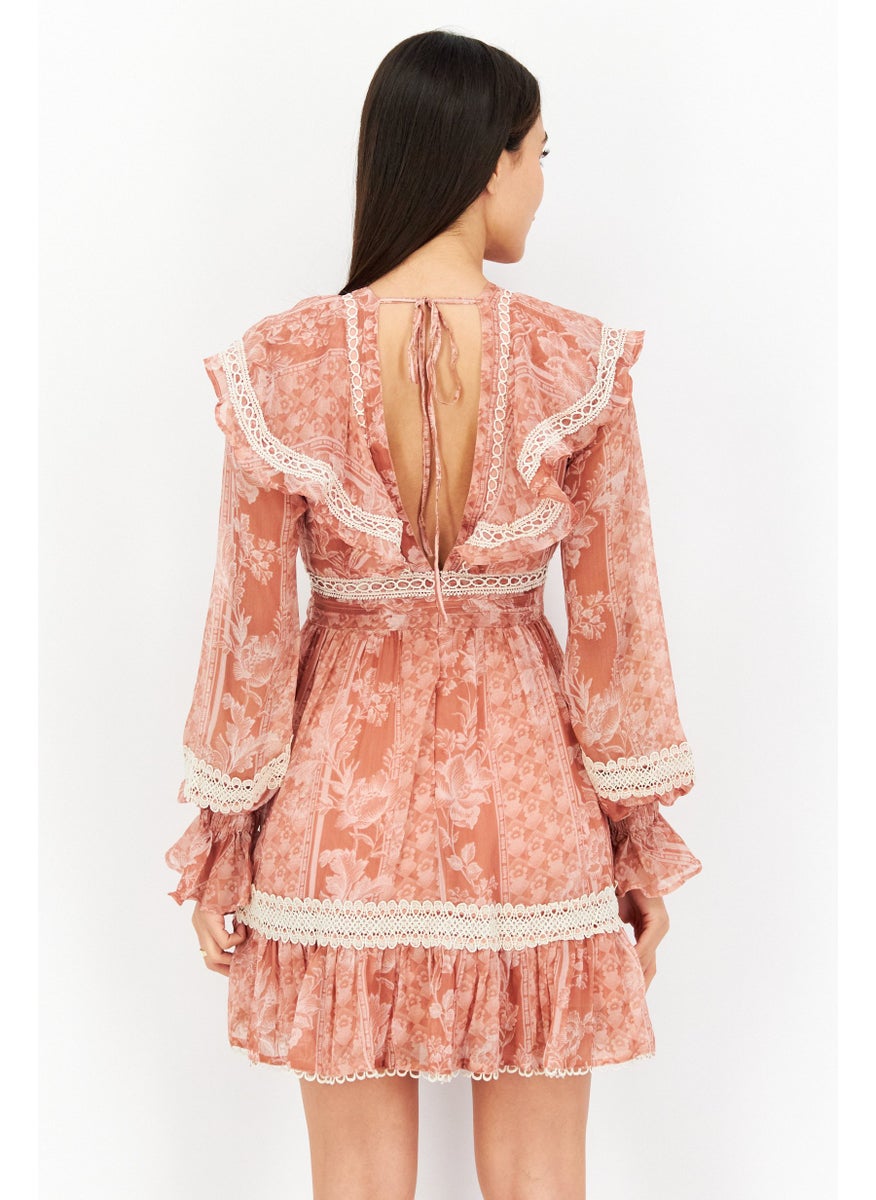 Women Floral Print Mini Dress, Pink