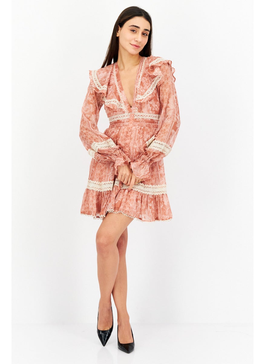 Women Floral Print Mini Dress, Pink