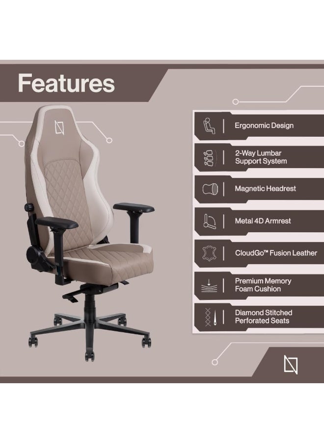Navodesk APEX Chair, Premium Ergonomic Gaming Chair with Memory Foam Pillows, Magnetic Headrest & Integrated Lumbar Support By NAVO (CLOUD LEATHER - M, ESPRESSO)