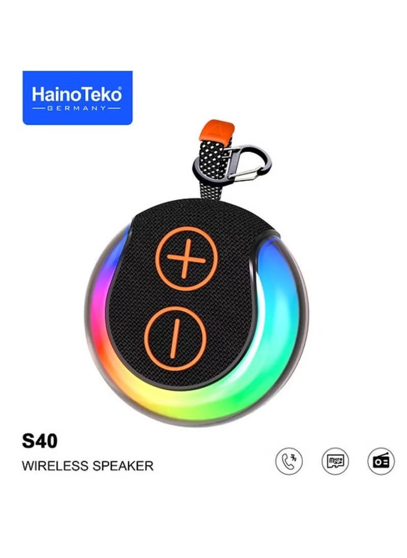 S40 Mini Wireless Bluetooth Speaker – Portable Speaker with Full-Body RGB Light Show, TWS Pairing, FM Radio, AUX-In, Card Slot, USB-C Charging, Deep Bass Stereo Sound – Indoor & Outdoor Party Speaker – Black