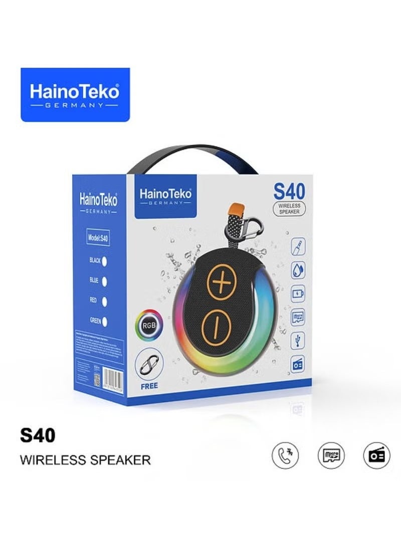 S40 Mini Wireless Bluetooth Speaker – Portable Bluetooth Speaker with Full Body Light Show, TWS Pairing, RGB Lights, AUX-In, Card Slot, USB-C, Bluetooth & FM Radio – Indoor & Outdoor Party Speaker, Blue
