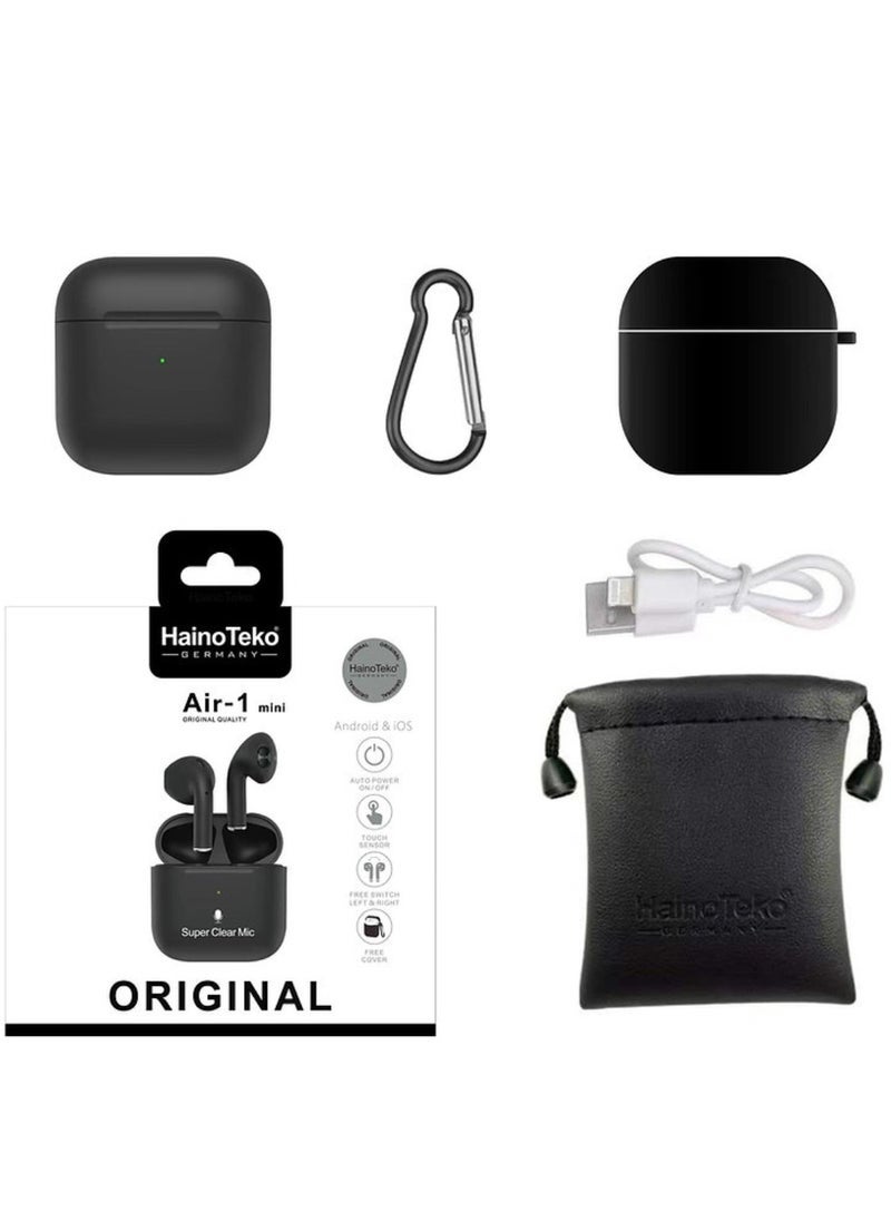 Air-1 Mini Wireless Bluetooth Earbuds Apple & Android Compatibility Built-in Microphone True Wireless Earbuds in-Ear Bluetooth Headphones Earphones Auto Power On/Off Touch Control Super Clear Mic Black