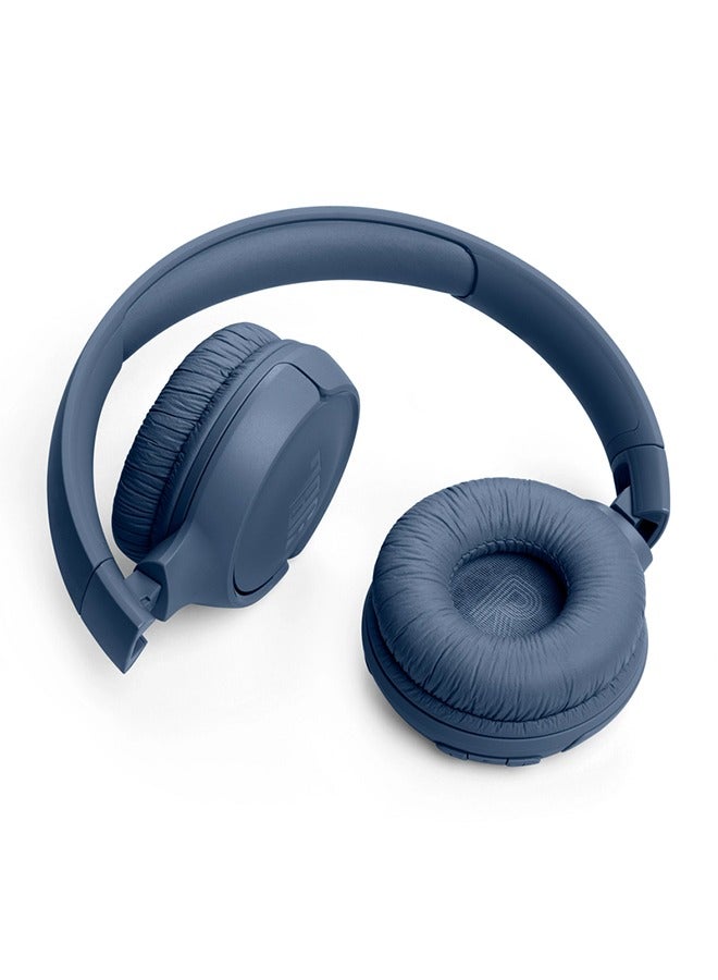 Tune 520Bt Wireless On Ear Headphones Pure Bass Sound 57H Battery Hands Free Call Plus Voice Aware Multi Point Connection Lightweight And Foldable Blue