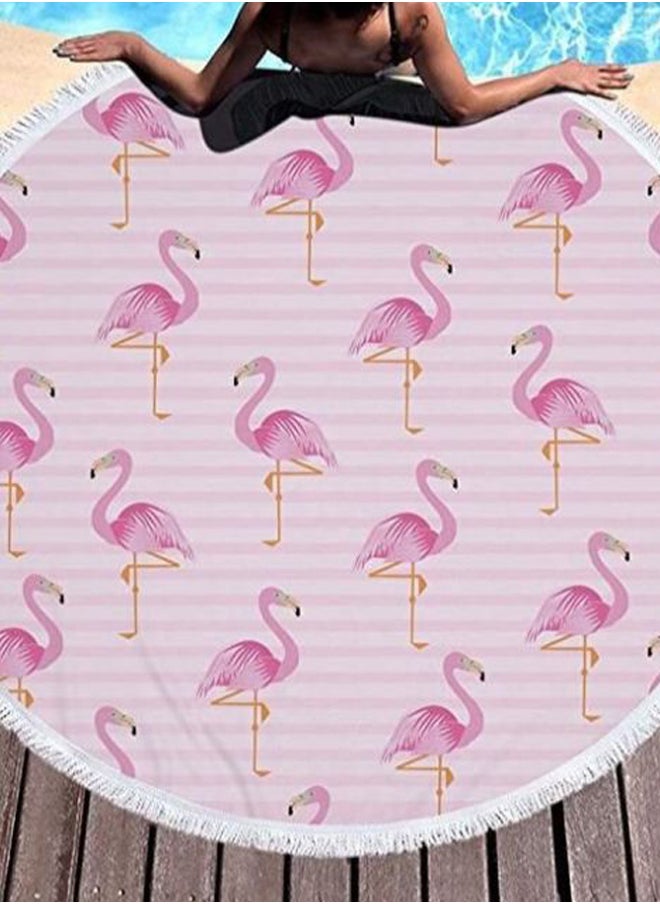 Flamingo Printed Beach Towel Pink/White 59inch
