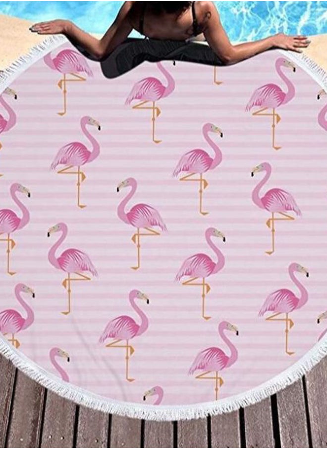 Flamingo Printed Beach Towel Pink/White 59inch